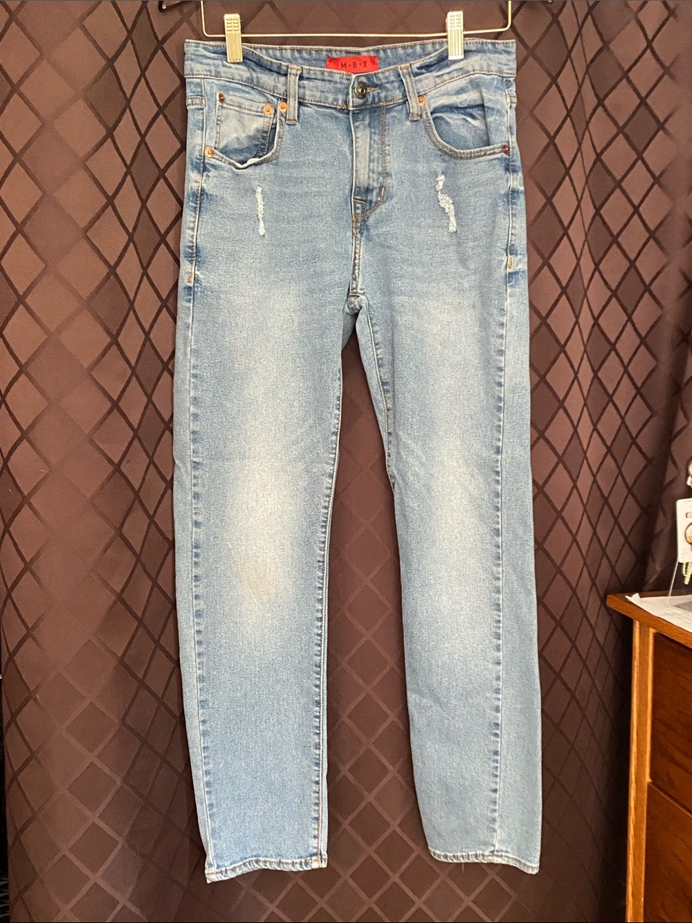 MBX Light Wash Slim Straight Jeans with Subtle Distress